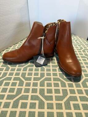 Joules V Westminster Dark Brown Leather Leopard Print Ankle Boots US 7